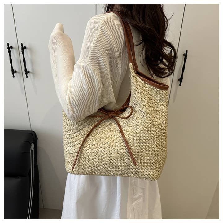 UNISHE - Wholesale Tote Bag - Women's - Vacation Straw Large Capacity Beach Bow Tote Bag ZK30314