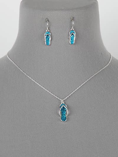 0011 PREMIERE – wholesale Jewellery set – FR2876 Glitter_Blue Flip Flop Necklace Set1