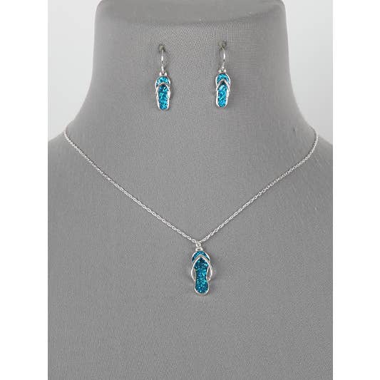 0011 PREMIERE – wholesale Jewellery set – FR2876 Glitter_Blue Flip Flop Necklace Set1