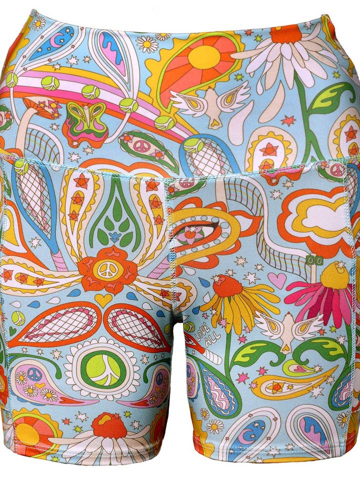 Love All Paisley Printed Biker Shorts with Pockets for wholesale by Laurel Canyon Tennis Club