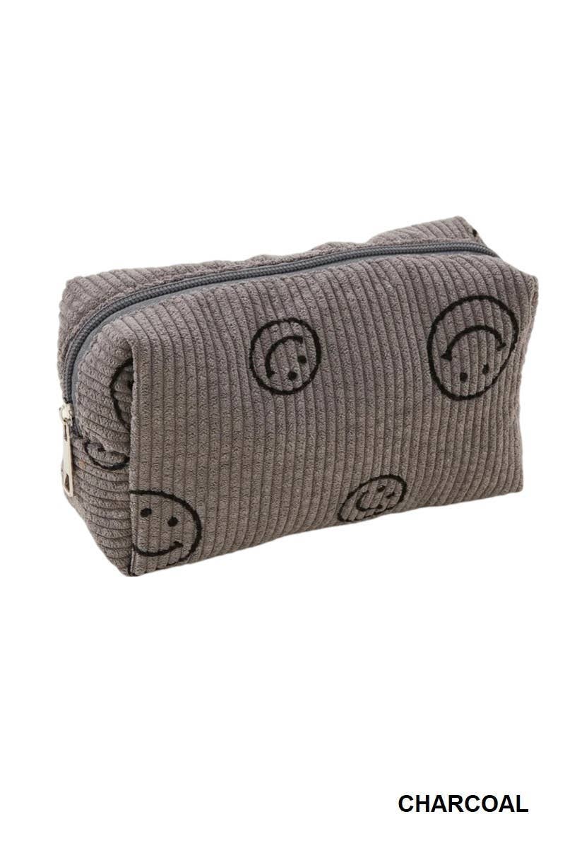 Vanilla Monkey - Wholesale Makeup/Cosmetic Bag - Smiley Face Corduroy Cosmetic Pouch Bag2