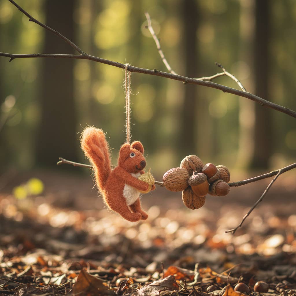 Felt So Good – wholesale Prydnad – Handgjorda filt röd buskig ekorre biologiskt nedbrytbar hängande dekor