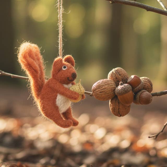 Felt So Good – wholesale Prydnad – Handgjorda filt röd buskig ekorre biologiskt nedbrytbar hängande dekor0