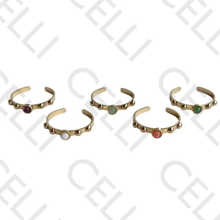 Steel Ring - round natural stone for wholesale by Celli Biju
