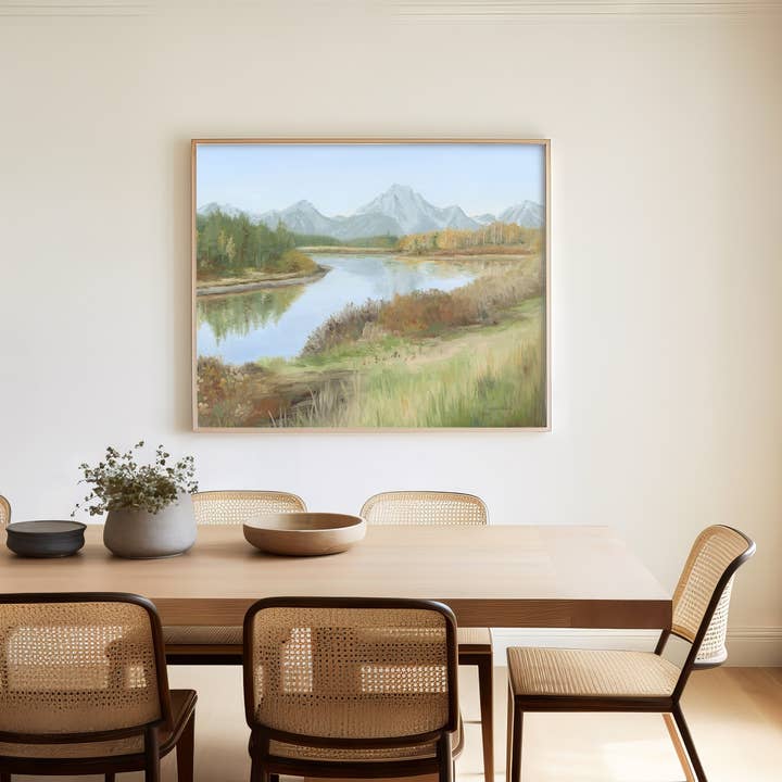 "Calm at Mt. Moran" a Horizontal Giclee Landscape Print for wholesale by Sara Forbush Art