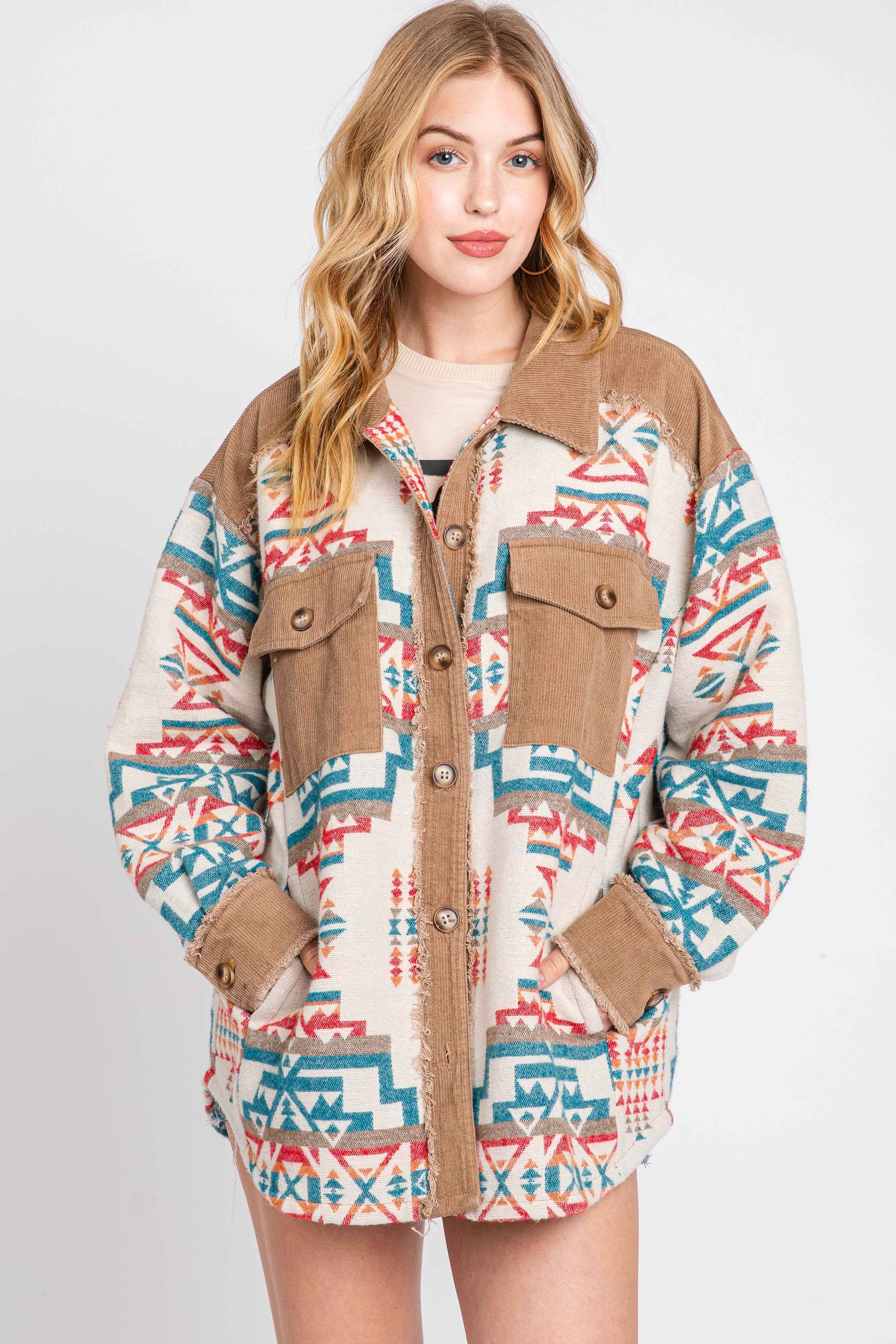 ELLEBORN – Engroshandel Skjortejakke/shacket – til kvinder – Eksklusiv Aztec Contrast Jacket 3466T2