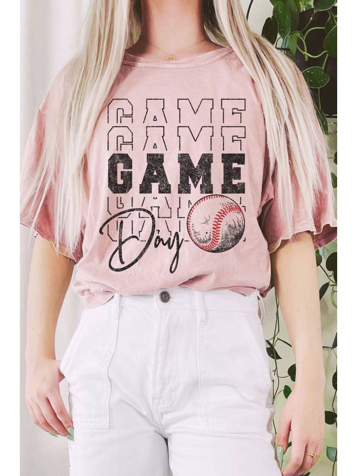 Rustee Clothing - Wholesale Screen Printed T-Shirt - Women's - BASEBALL GAME DAY MINERAL GRAPHIC LONG CROP TOP