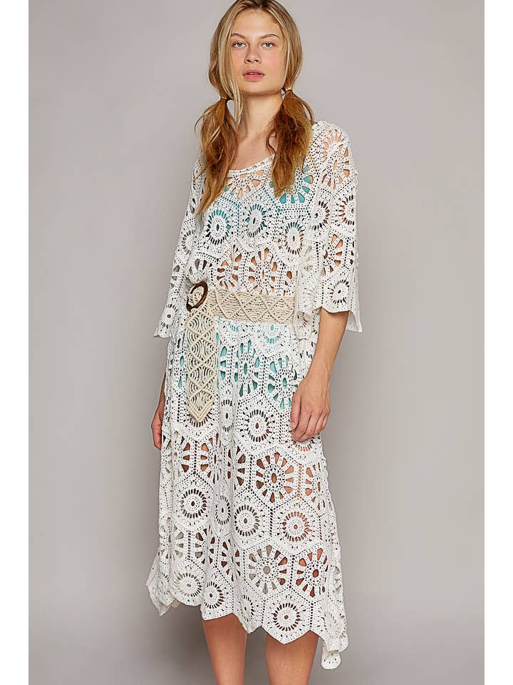 Pol Clothing - Wholesale Dress - Women's - Scoop neck short sleeve solid crochet dress