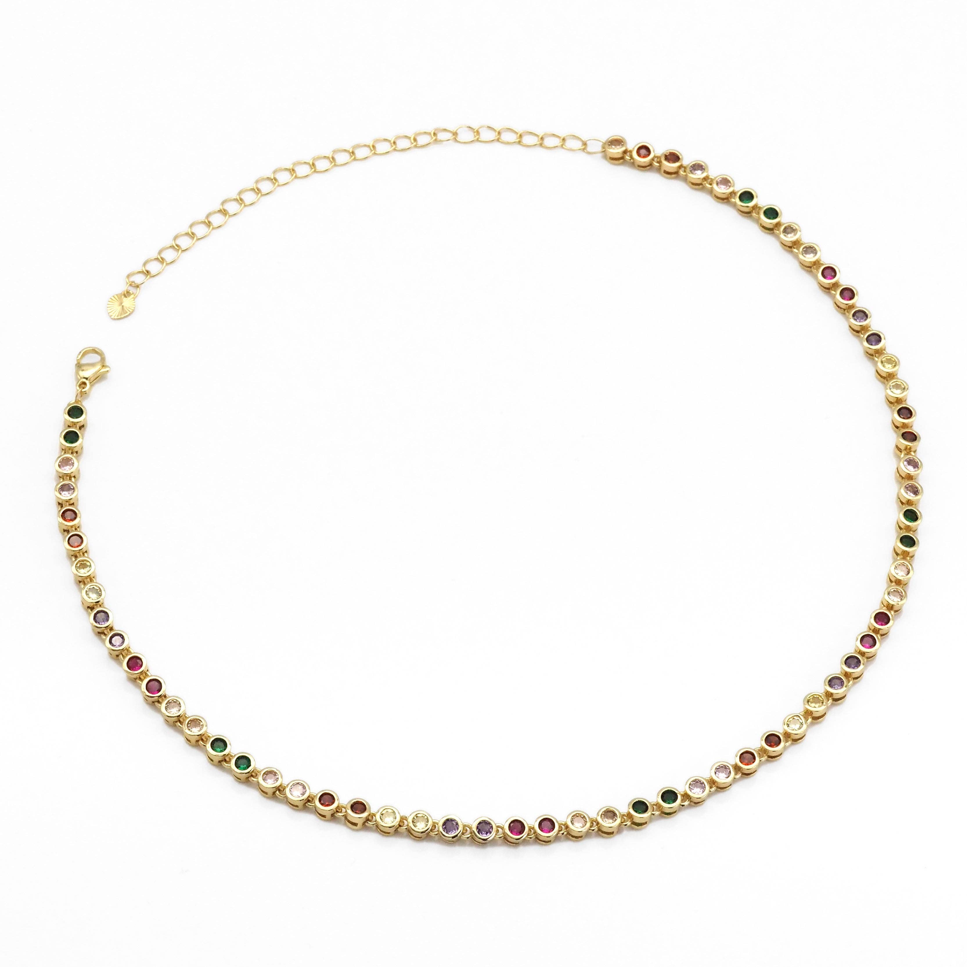 BestBeads&Beyond - Wholesale Link & Chain Necklace - Multicolor CZ Chain Link Necklace,sku#LD4162