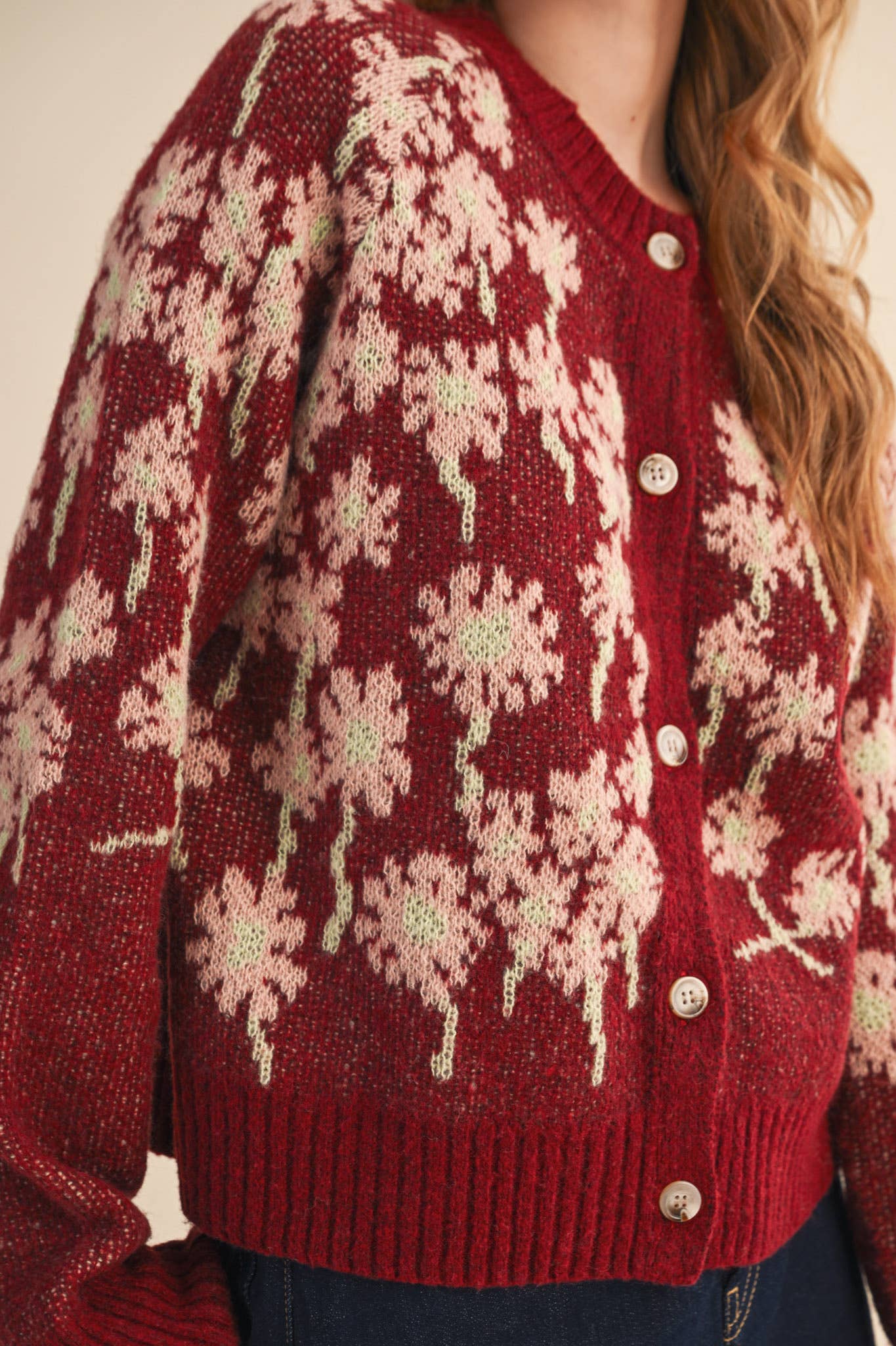 &MERCI - Wholesale Cardigan - Women's - FLORAL KNIT BUTTON DOWN SWEATER CARDIGAN MSW112387