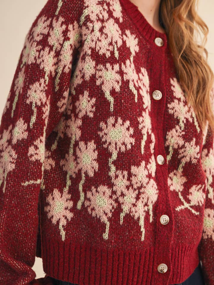 &MERCI - Wholesale Cardigan - Women's - FLORAL KNIT BUTTON DOWN SWEATER CARDIGAN MSW1123856