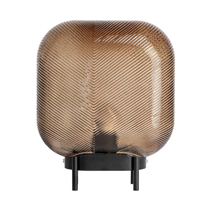 Lampe de table en verre noir 25x25x31 cm design moderne à texture chevrons pour la vente par Kodu