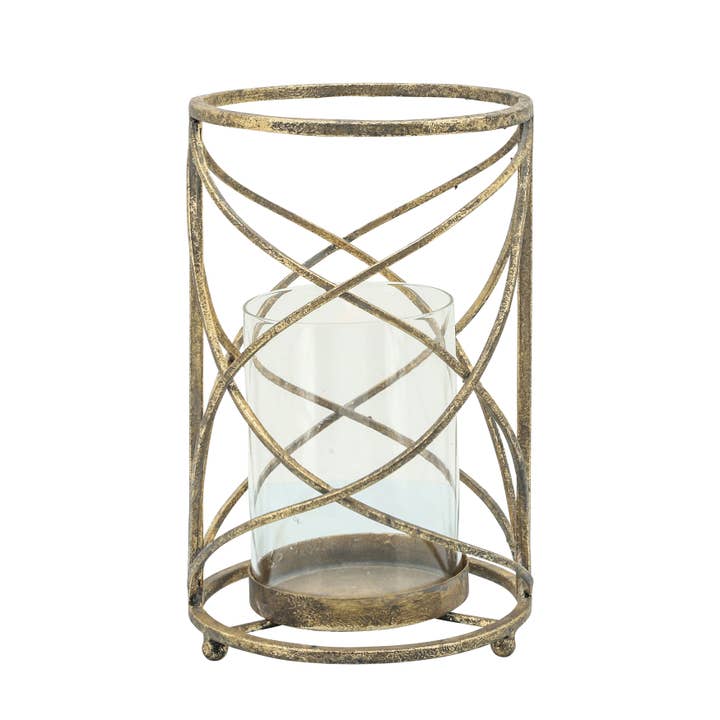 Sagebrook Home – wholesale Candle holder – Gold 10 in. Metal Cylinder Hurricane Candle Holder