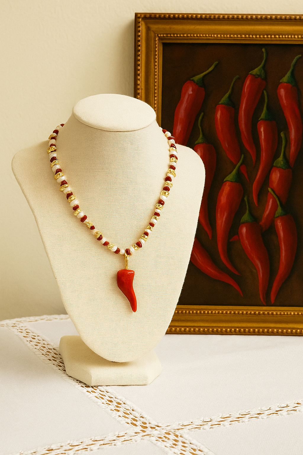 Wild & Free - Wholesale Beaded/Pearl Necklace - Collar artesanal de chile rojo3