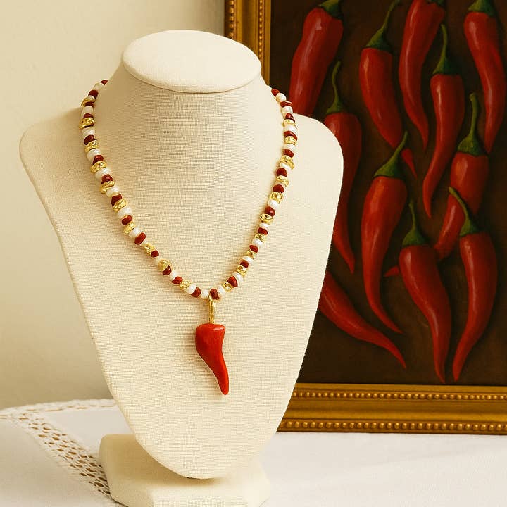 Wild & Free - Wholesale Beaded/Pearl Necklace - Collar artesanal de chile rojo3