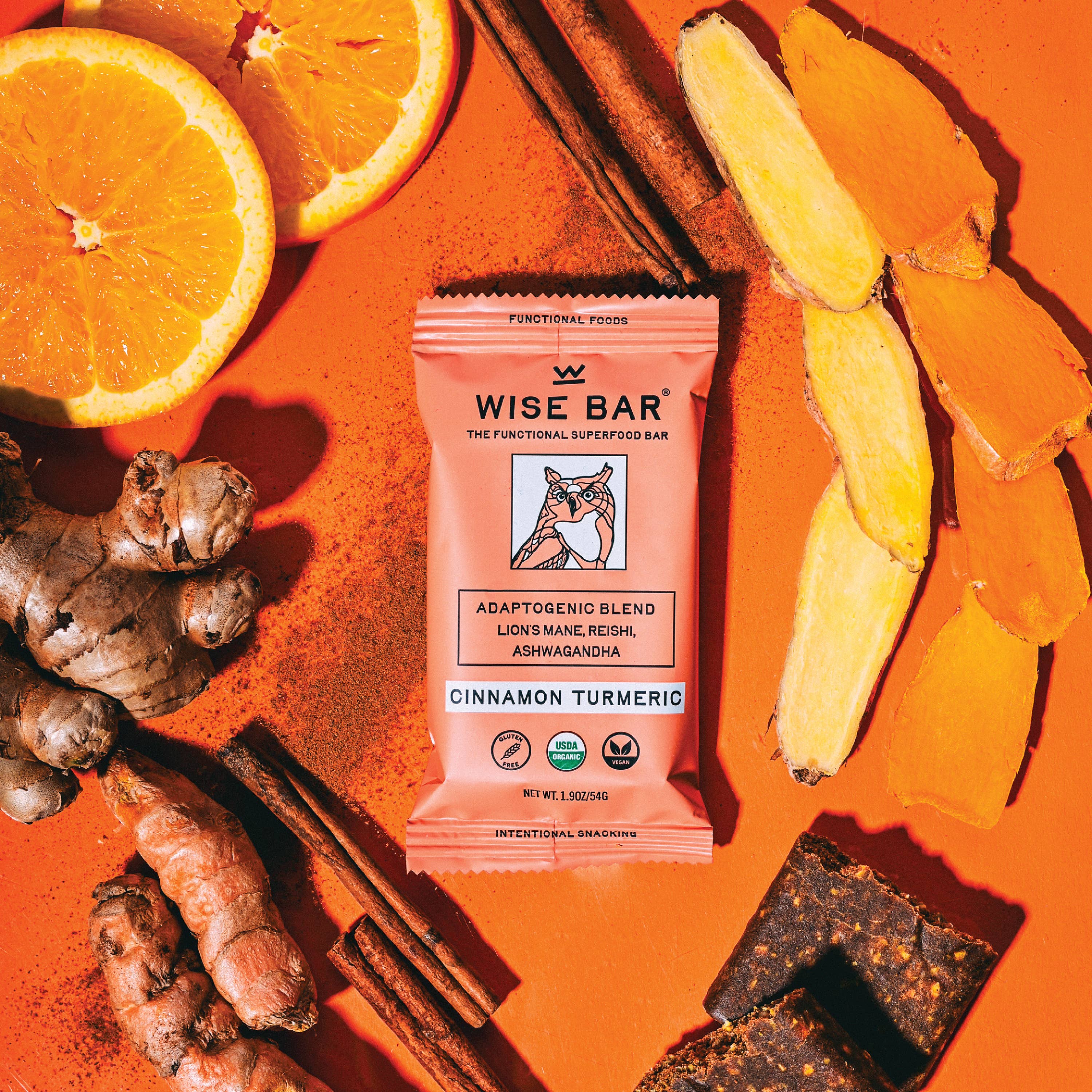 Wise Bar - Wholesale Snackreep - Kaneel Kurkuma Adaptogeen Paddenstoel Voedingsreep (12 Repen)7