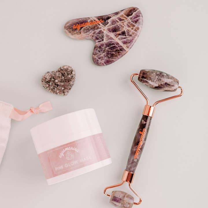 Aquamarina Beauty - Wholesale Face/Beauty Roller - Amethyst Roller and Gua Sha Set