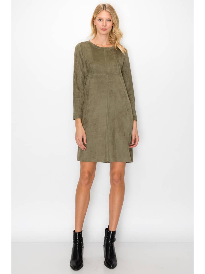 Joh Apparel - Wholesale Dress - Women's - Aurora Stretch Suede Round-Neck Dress with Pockets