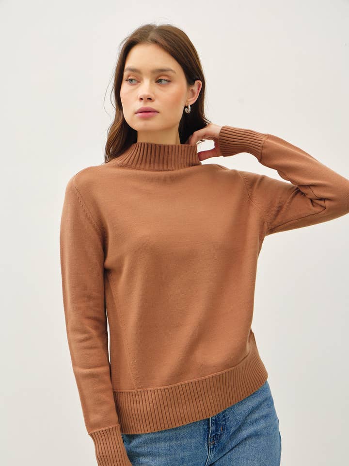 Be Cool - Wholesale Knit Sweater - Women's - CLASSIC MOCK NECK SWEATER WITH SHOULDER PANEL
