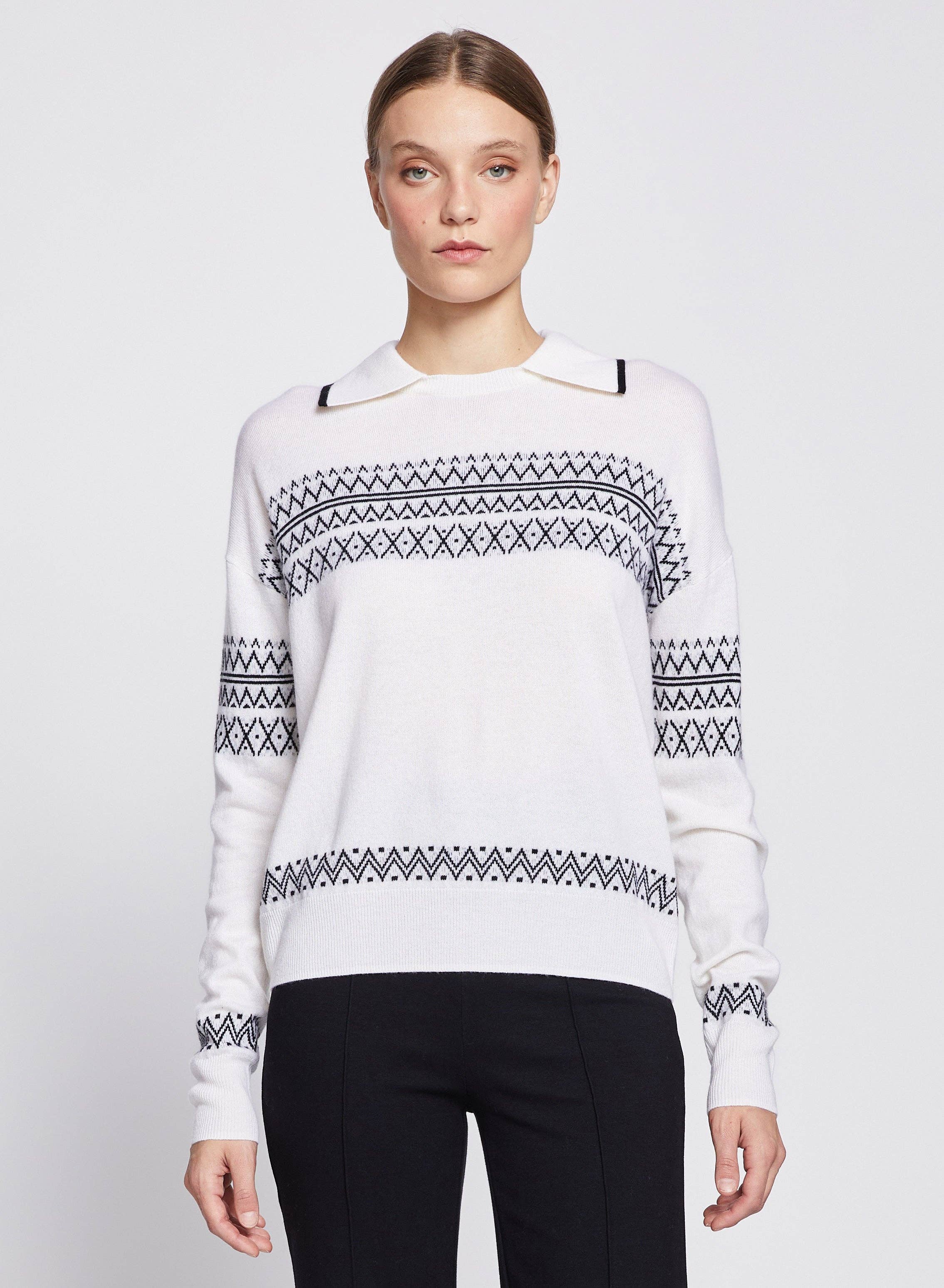 Stateside - Vente Pull en maille – femme - Pull à col Fair Isle en crème0