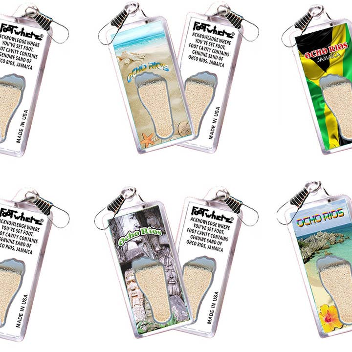 Ocho Rios, Jamaica FootWhere® Souvenir Zipper-Pull. 72 pieces/6 assorted styles. for wholesale by FootWhere- USA Group, Inc.