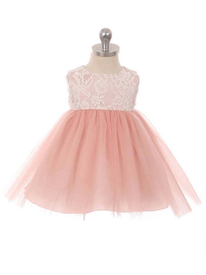 Vestido de bebé Lace Illusion con o sin 3 flores de malla para venta al por mayor de Kid's Dream