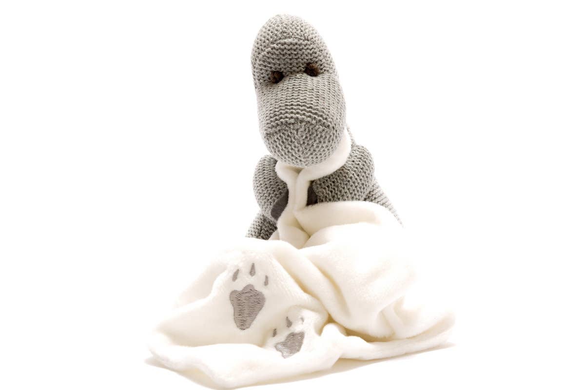 Best Years Ltd – wholesale Stuffed/plush toy – Kids & baby – Knitted Grey Diplodocus Dinosaur Toy With Comforter1