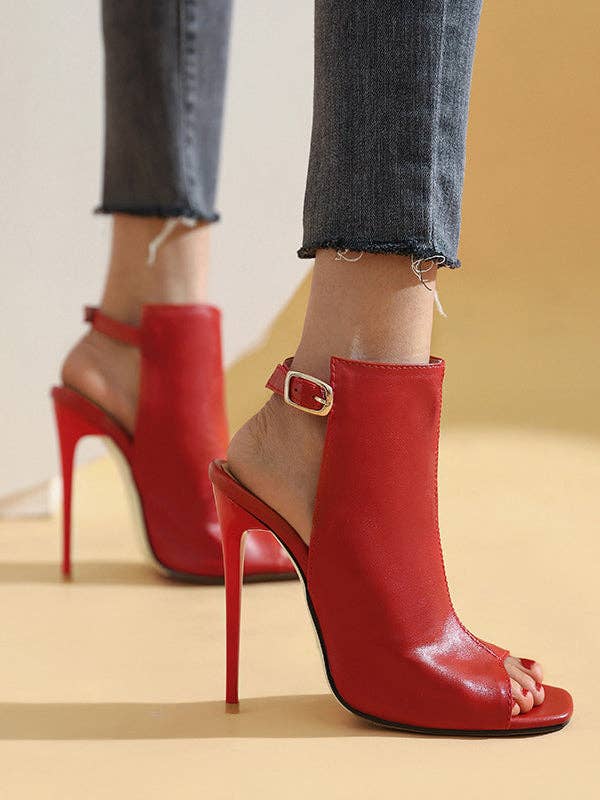 VividLux - Wholesale High Heels - Women's - Belt Buckle Peep Toe Split-Joint Pumps Sandals0