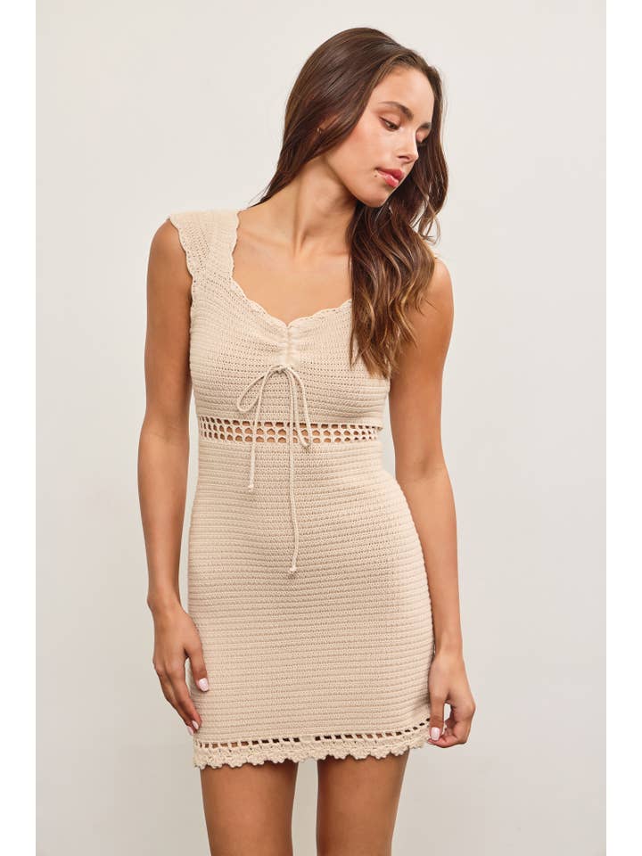 ECRU RUCHED CROCHET SWEATER DRESS for wholesale on Faire