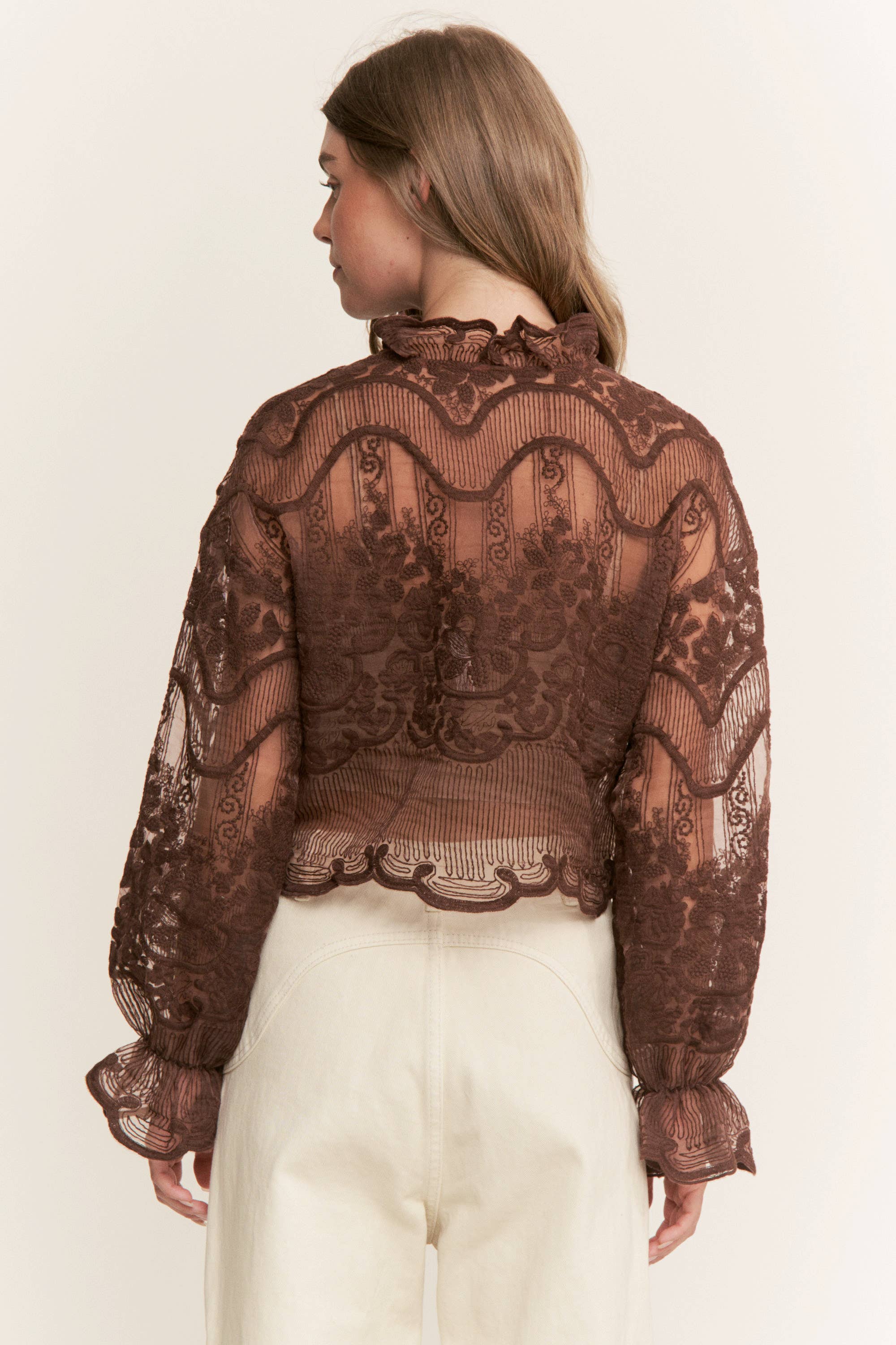 Sweet Generis - Wholesale Blouse - Women's - CHIC MODERN CROCHET EMBROIDERY BUTTON DOWN BLOUSE SHIRT TOP 30