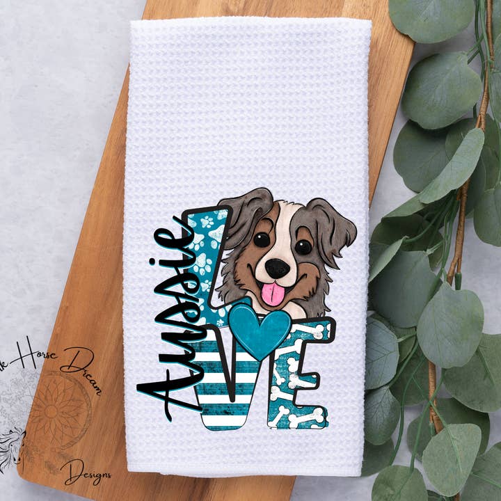 Aussie Love, Cartoon Pet, Dog Lovers / Dish / Hand Towel for wholesale by Dark Horse Dream Designs LLC