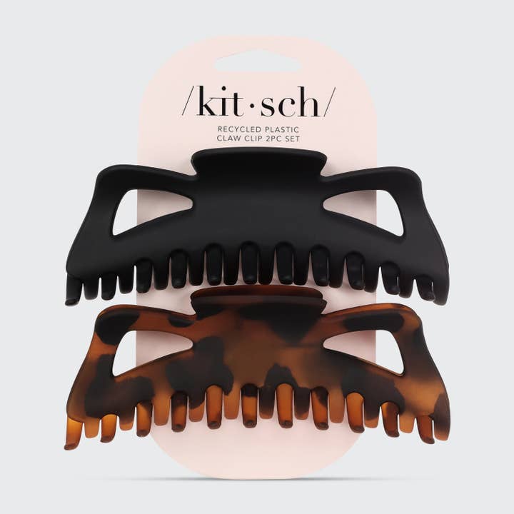 KITSCH - Wholesale Hair Clip - Women's - Recycled Plastic Jumbo Classic Claw Clips 2pc - Black & Tort