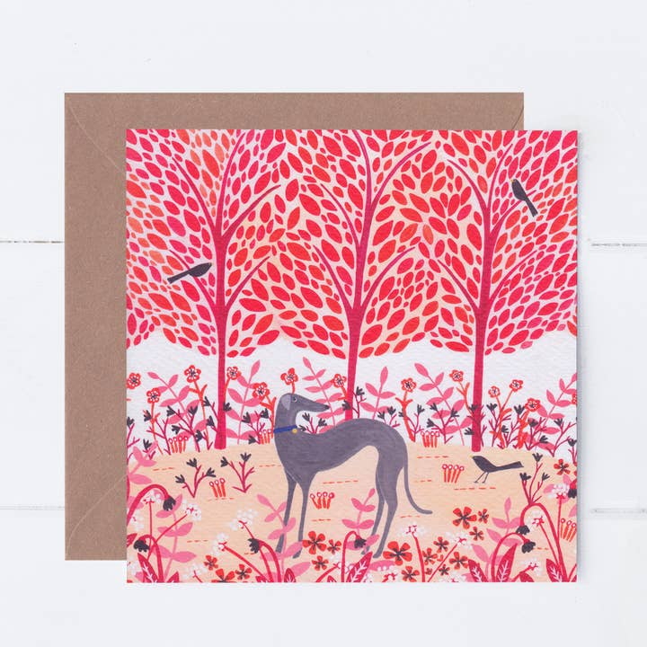 Autumn Greyhound Greeting Card for wholesale by Sian Summerhayes