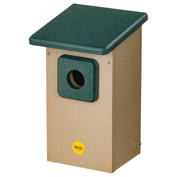 Eastern Bluebird House in Taupe and Green Recycled Plastic 1.5" Entrance Hole for wholesale by Birds Choice