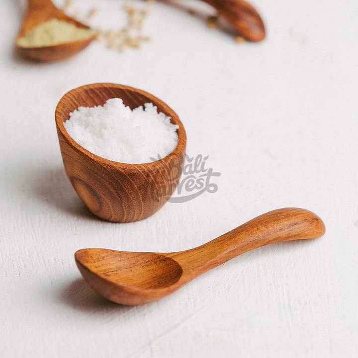 Bali Harvest - Vente Cuillère de cuisine - Cuillère en bois de teck - Cuillère à sel, sucre, épices, glace et bébé2