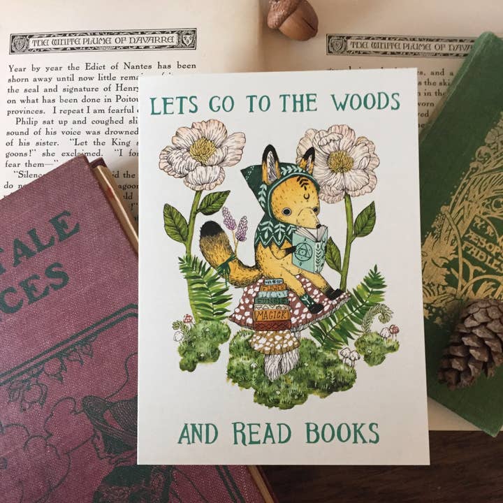 Marika Paz Illustration - Wholesale Everyday Greeting Card - Wood and Books Greeting Card