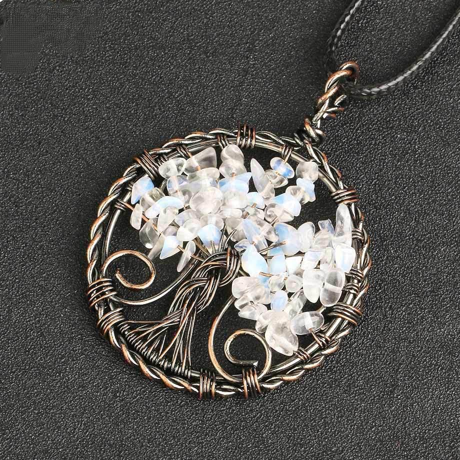 Mio Queena - Wholesale Pendant/Charm Necklace - Natural Stone Wire-Wrapped Tree of Life Pendant Necklace -CS2