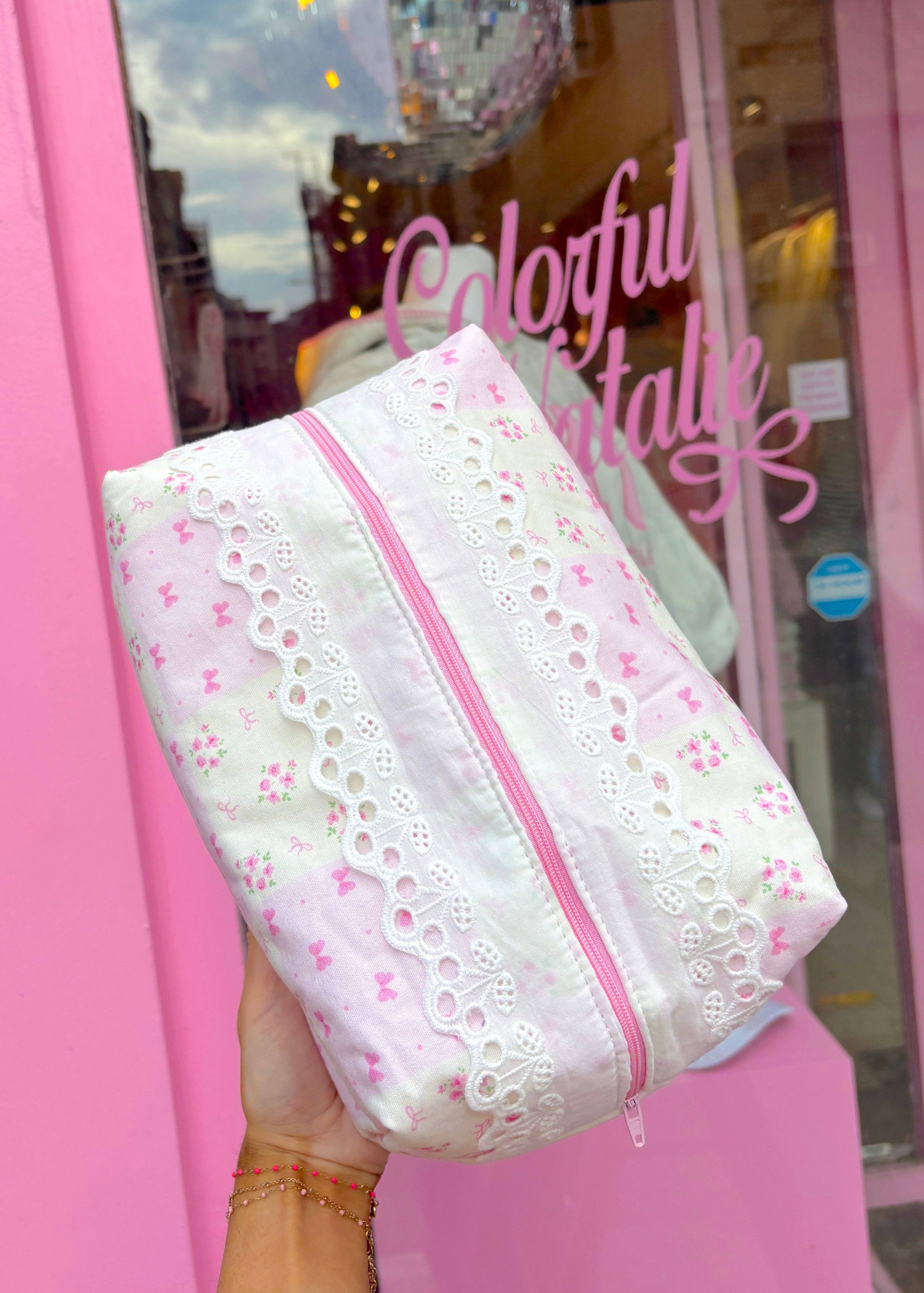 Colorful Natalie - Wholesale Makeup/Cosmetic Bag - Pink Bows and Flowers NYC Makeup Bag2