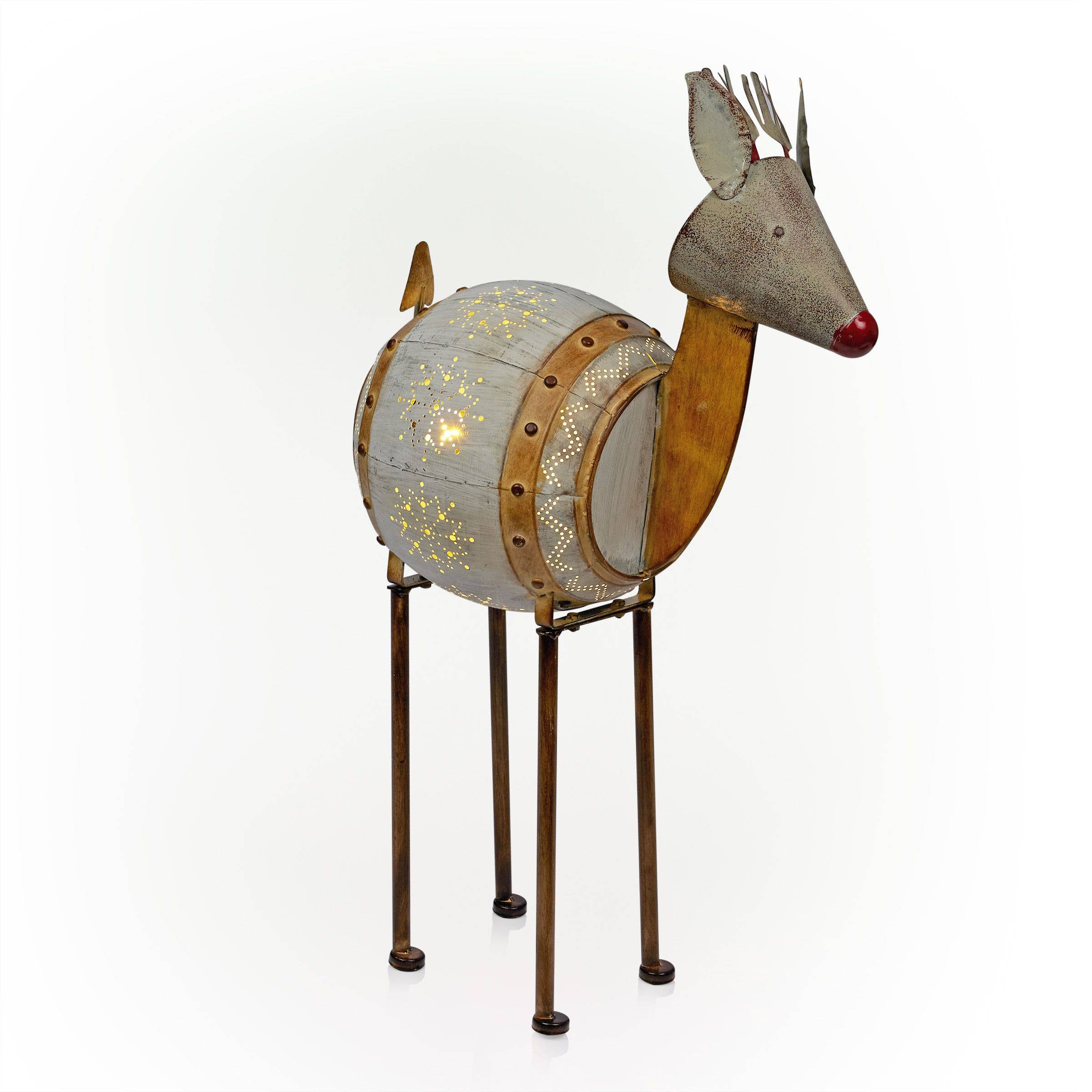 Alpine Corporation - Wholesale Outdoor Ornament/Decor - Alpine Corporation Weathered Barrel Reindeer Décor with Warm7