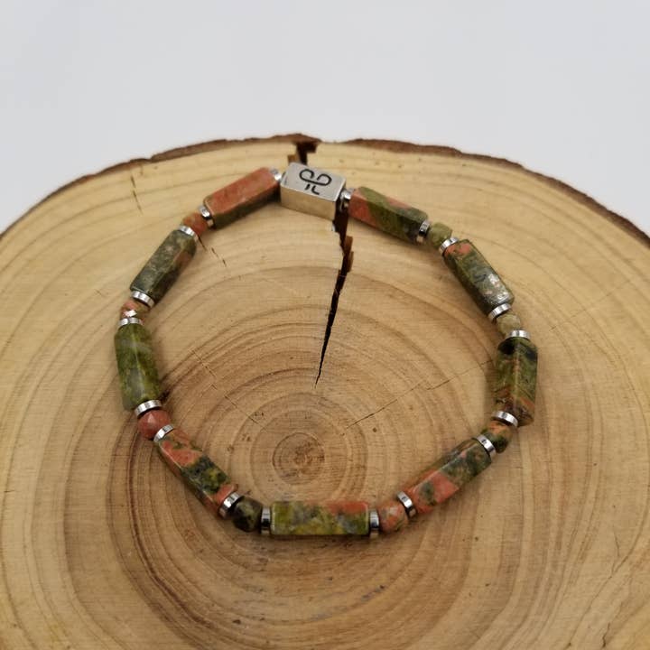 CHAKRA JEWELRY - Wholesale Beaded Bracelet - Natural Unakite Beads Bar Chakra Bracelet1