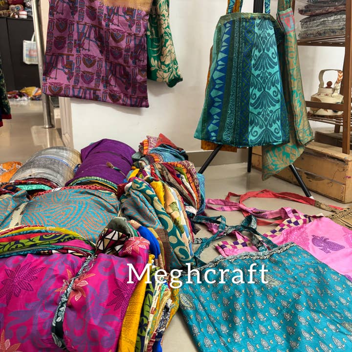 Meghcraft - Wholesale Gift Bag - Upcycled silk Shopping bags-Gift Bags Bulk-Grocery Tote bag