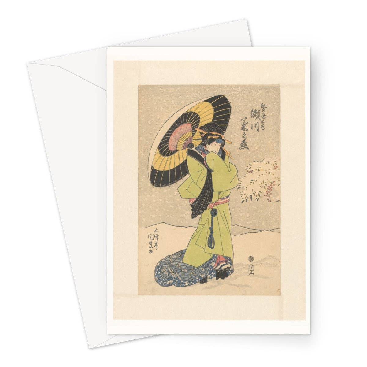 Flashback Shop – wholesale Everyday greeting card – Concubine Mekame in Snow with Umbrella, Utagawa Kunisada (I), 1830 - Greeting Card0