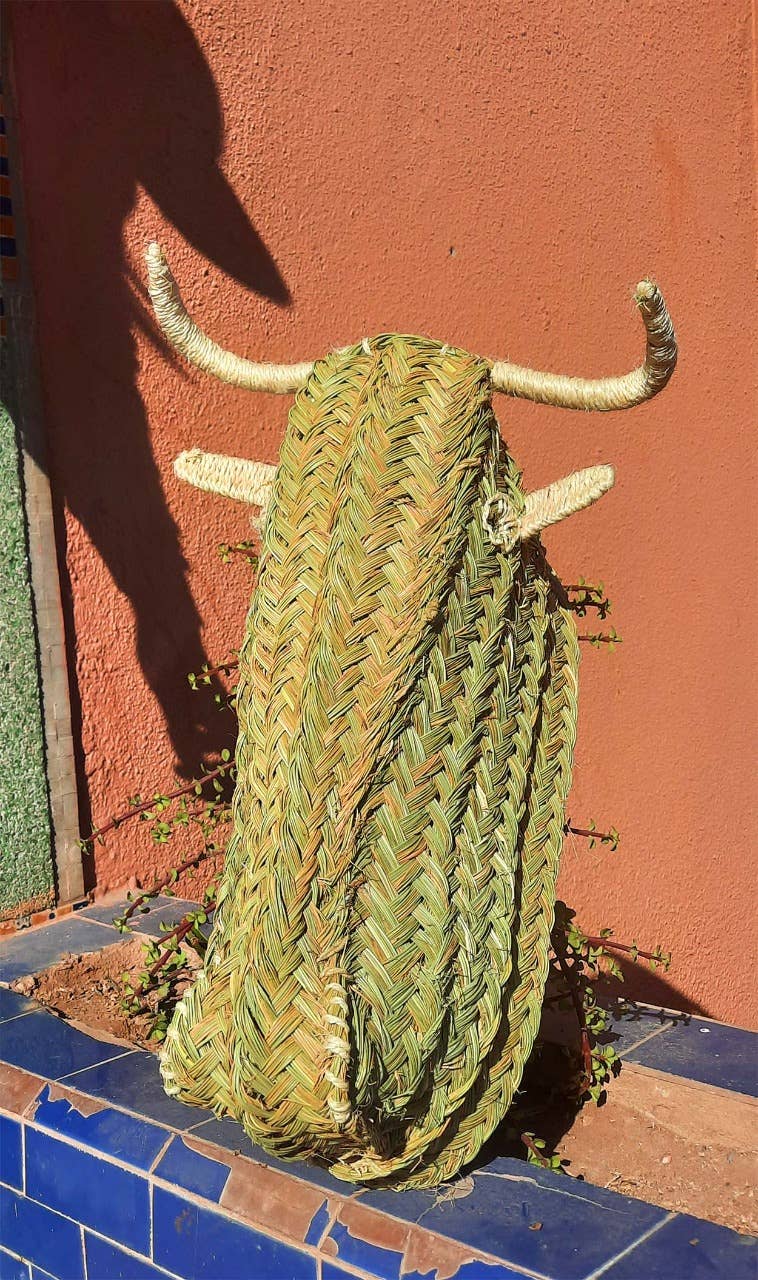 MARRAKECH METACRAFT LTD – Großhandel 3D-Wandkunst – Handgewebte Bullenmaske aus Korbgeflecht mit Rattandekor, aus Stroh0