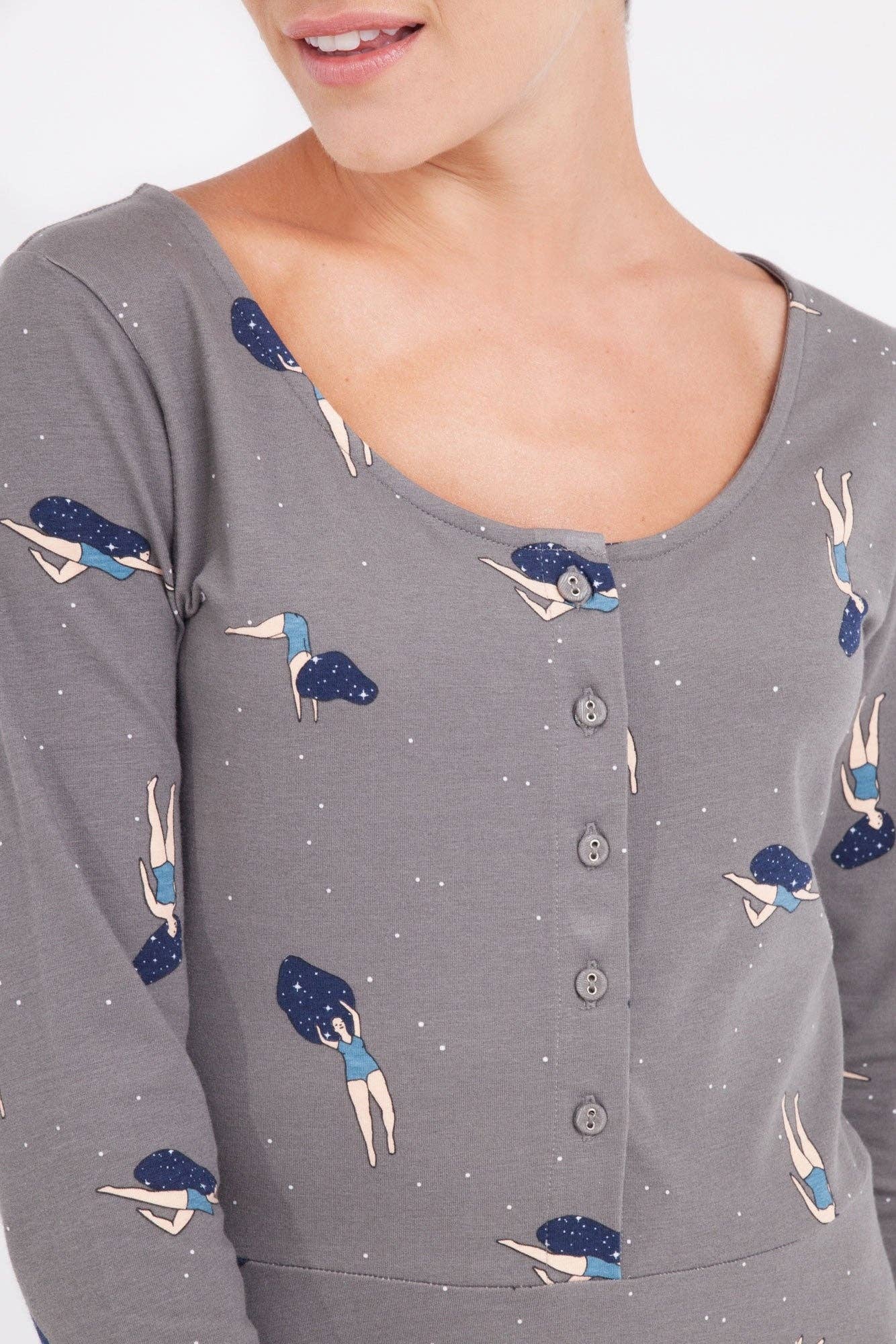 Tiralahilacha - Wholesale Dress - Women's - Cynthia gray midi skirt dress with dancing in the cosmos print.2