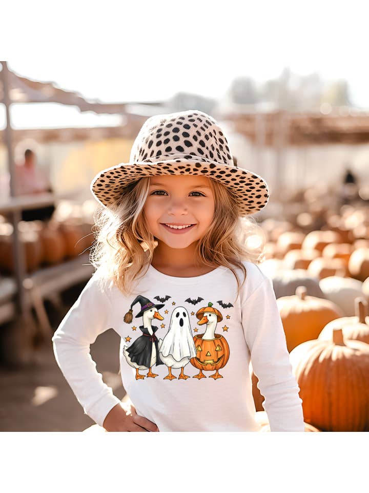 AvaryMaeInspirations - Wholesale Screen Printed T-Shirt - Kids - Goose Halloween Girls Shirt, Pumpkin Ghost Duck Tee3