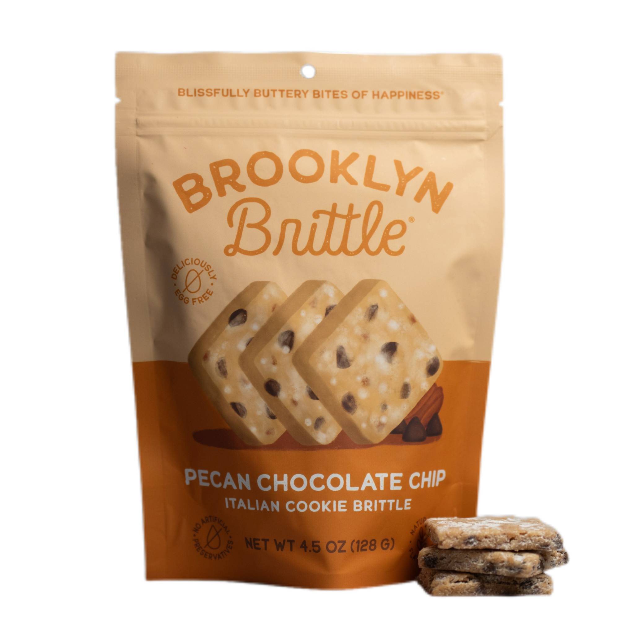 Brooklyn Brittle - Vente Biscuits - Biscuit Croquant Italien aux Pépites de Chocolat et Noix de Pécan - Sachet1