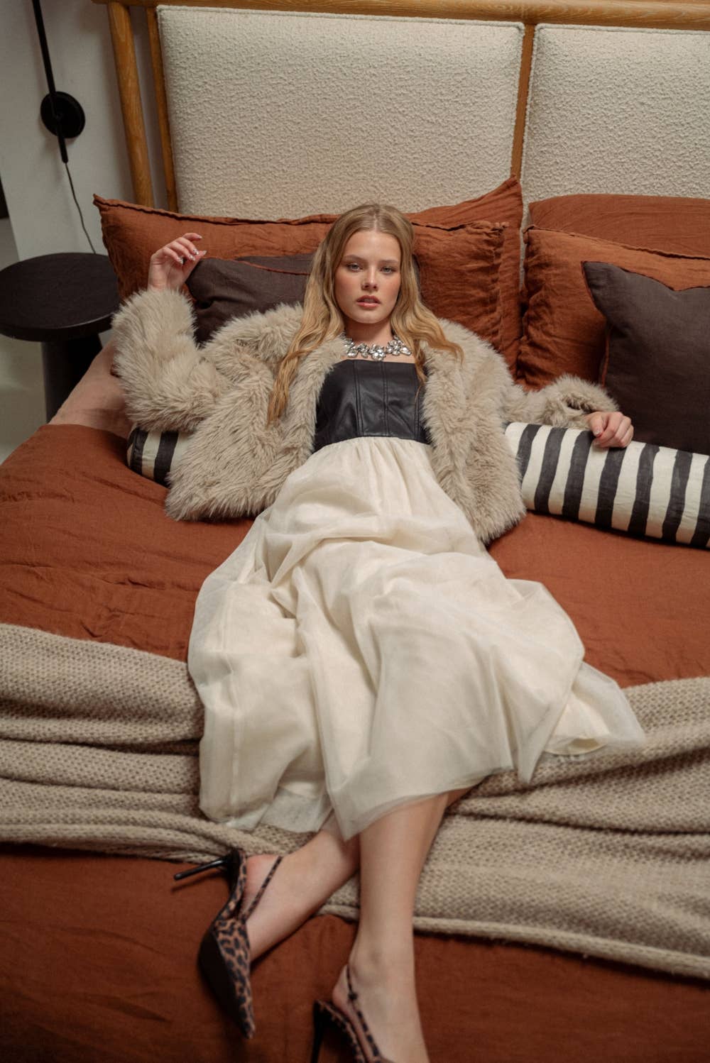 MIOU MUSE - Wholesale Dress - Women's - D5110   MESHED SKIRT WITH PU LONG DRESS10