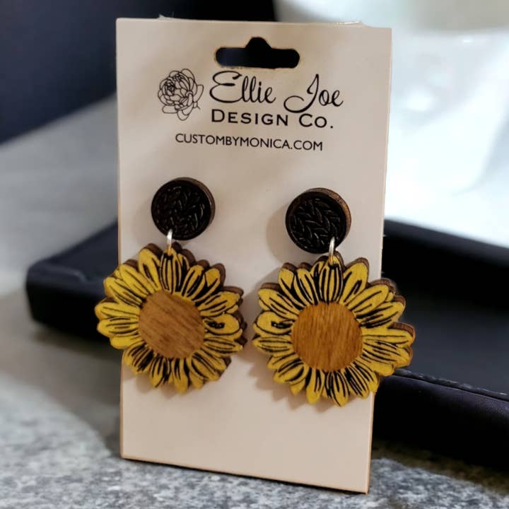 Sunflower Dangle Earrings for wholesale by Ellie Joe Design Co