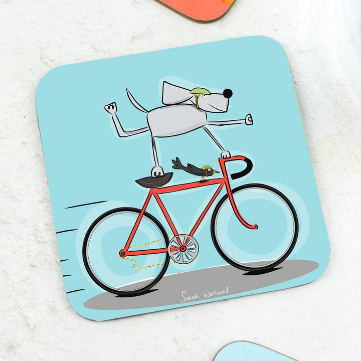 Sprocket the Dog Cycling Coaster for wholesale by Sarah Westwood