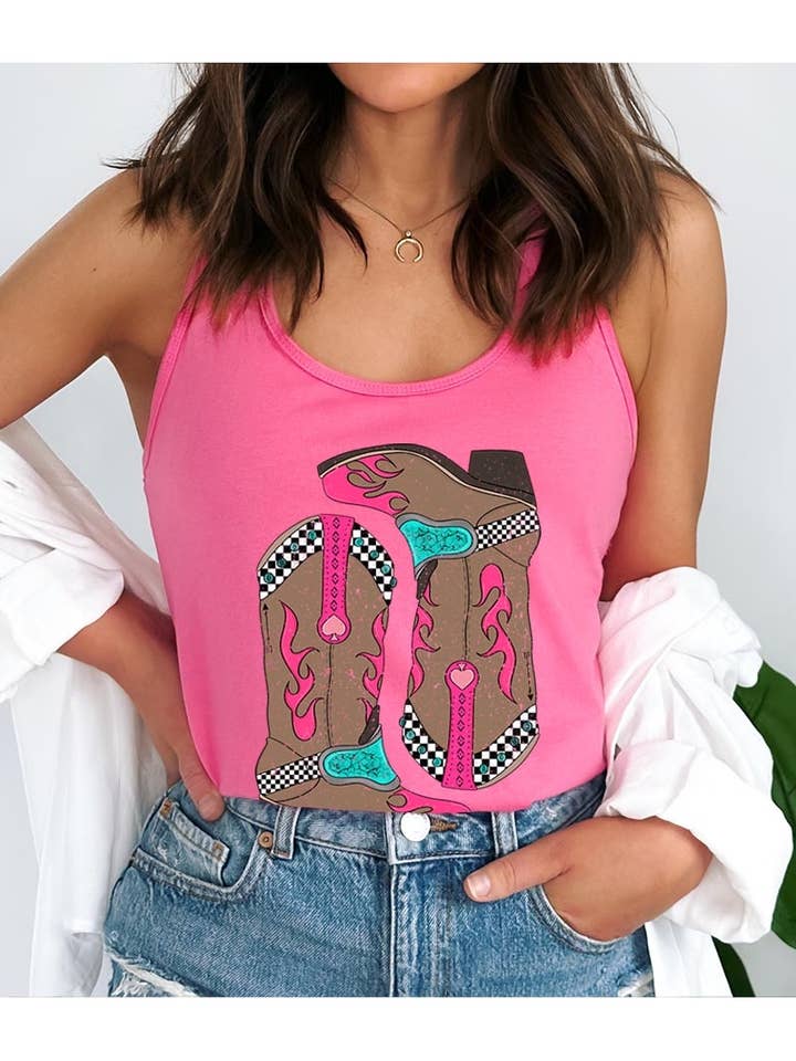 Western Cowgirl Boots Graphic Racerback Tank for wholesale by COLORBEAR